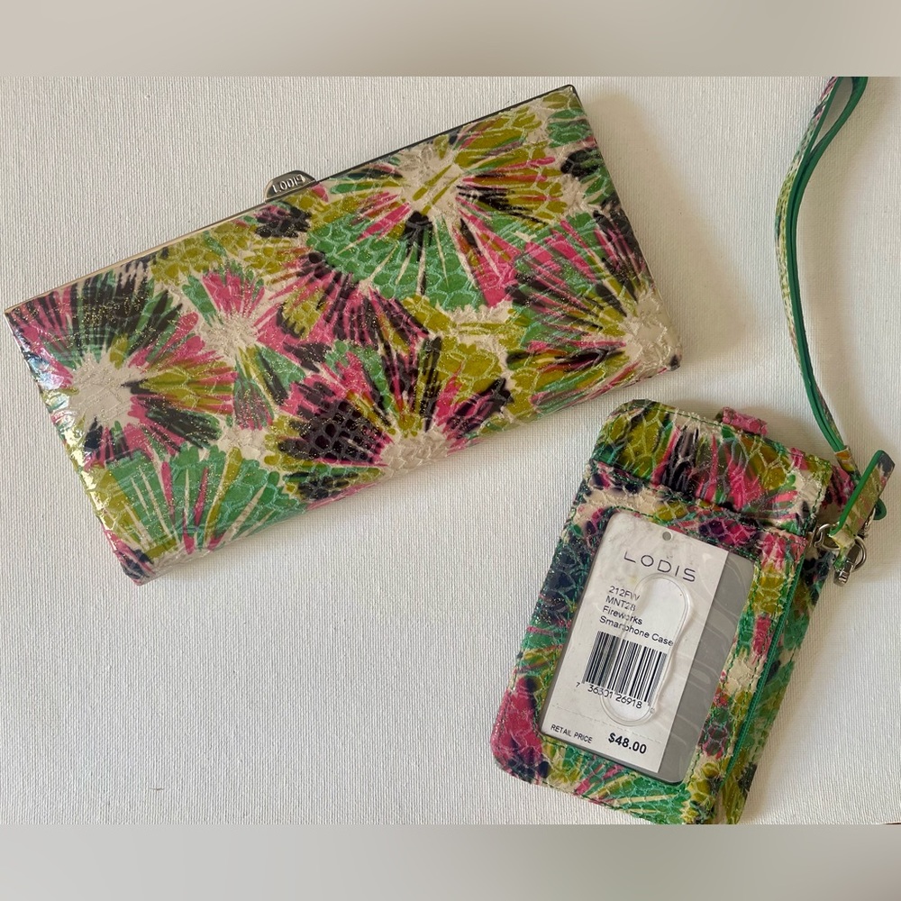 Brand New Lodis wallet and small card case. Pattern is “Fireworks”.